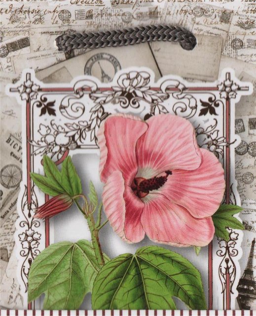 МІНІ подарунковий пакет "Рожева квітка у рамці" 8х12х3,5 см