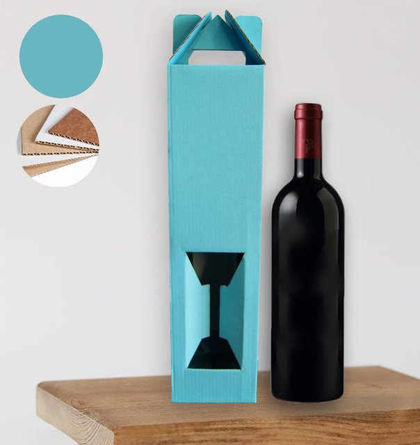 Подарочная коробка для бутылки "Голубая" (двусторонний картон 35х9 см)
