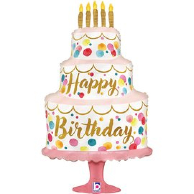Фольгована кулька - Рожевий торт до Дня Народження 33" (Grabo)