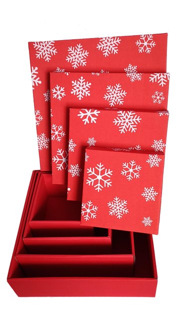 Набір подарункових коробок "Новий рік червона сніжинки" (4 шт.) двосторонній картон (h-9)