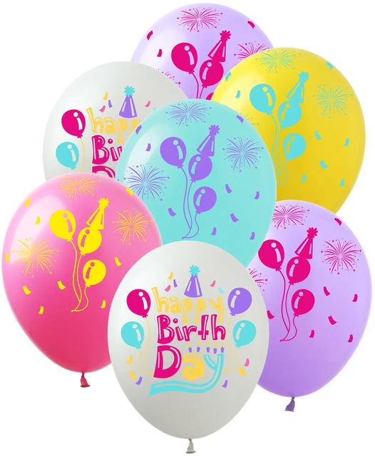 Кульки ТМ Show (5 ст.) 12" (Happy Birthday Balloons) (100 шт.)