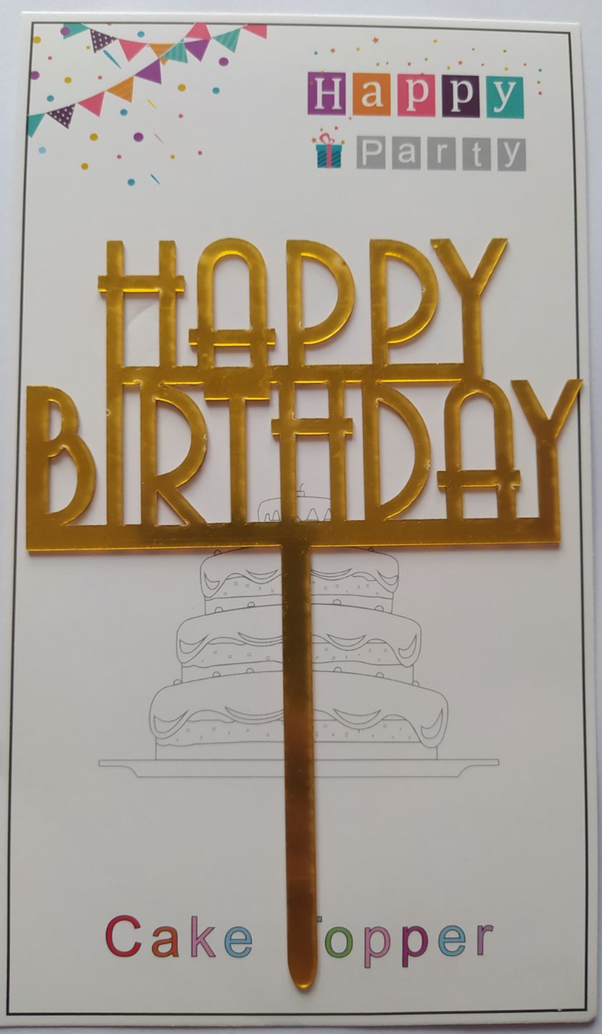 Топер для торту золото "Happy Birthday великі літери",15*10 см