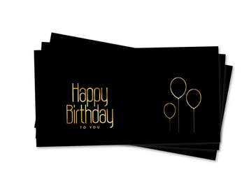 Конверт для грошей "Happy Birthday КУЛЬКИ золоте тиснення на чорному"