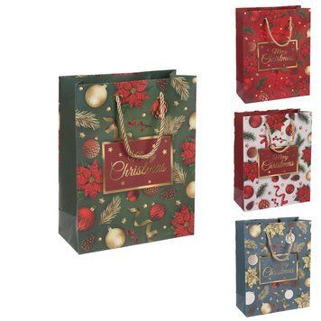 Подарочный пакет маленький "Merry Chtistmas новогодние игрушки" микс 18х23х10 см