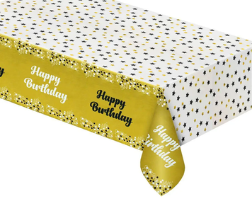 Дитяча скатертина на стіл "Happy Birthday конфетті на золотому" (137*183)