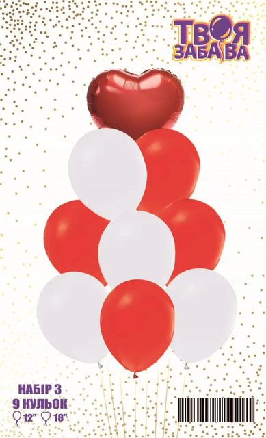 Набір повітряних кульок "Червоне серце" ТМ "Твоя Забава" (9 шт.)