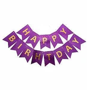 Гірлянда літери Happy Birthday Фіолетова Голограма Кола