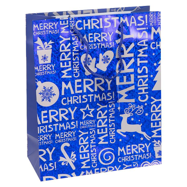Подарочный пакет "Merry Christmas синий фон" 26х32х12 см (1 штука)