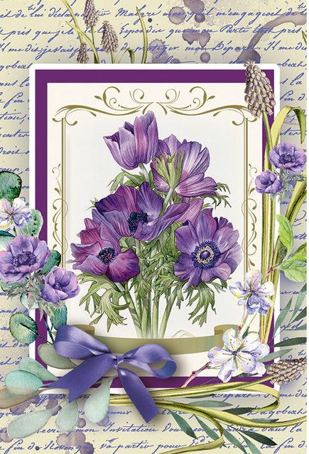 Мини подарочный пакет "Фиолетовый цветок в рамке" 8х12х3,5 см