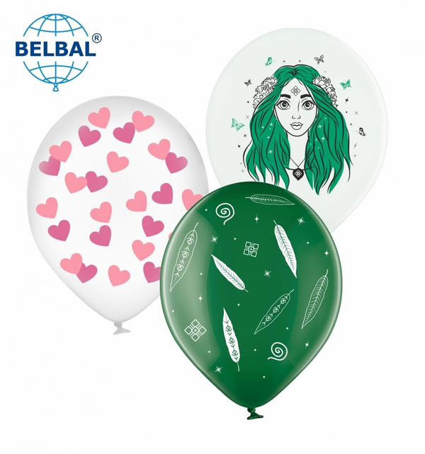 Повітряні кульки KDI 12" - 30 см (Лісова дівчинка-зелена, прозорий, білий) (25 шт)