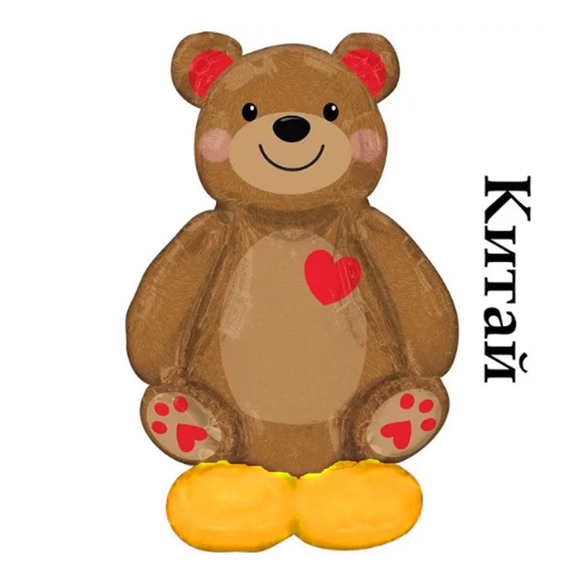 Фольгована фігура Ведмедик з серцем+база (Китай) (в індив. упаковці)