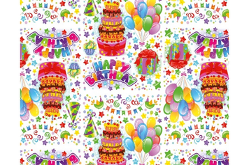 Упаковочная подарочная бумага "Торт и подарки happy birthday" (25л)
