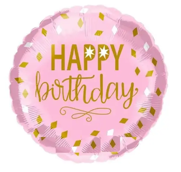 Міні Фольга 10" (25см) "Happy Birthday ромби" рожева (Китай) 18363
