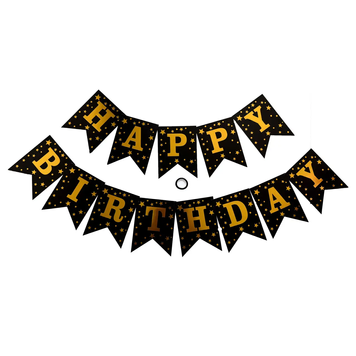 Гірлянда літери Happy Birthday чорна з золотими зірками