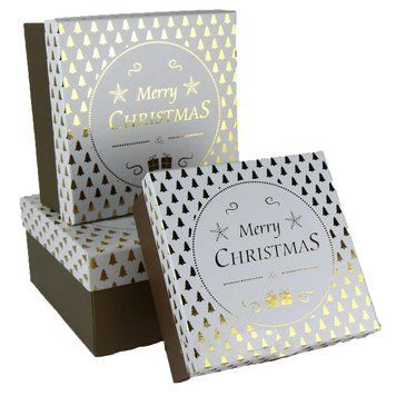 Комплект подарочных коробок &ndash; 3 шт. (Merry Christmas бело-золотой) Размер М
