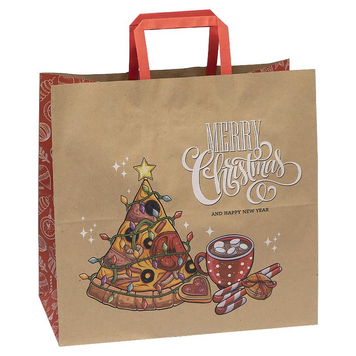 Подарочный пакет "Новогодний крафт,Very Merry Christmas and Happy New Year пица" 32х15х30 см (1 штука)