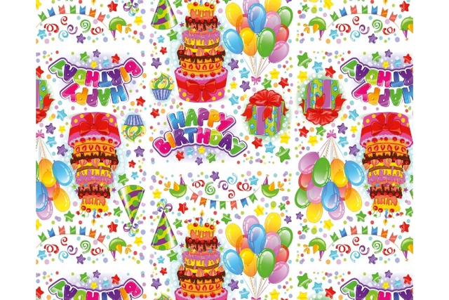 Пакувальний подарунковий папір "Торт та подарунки happy birthday" (25л)