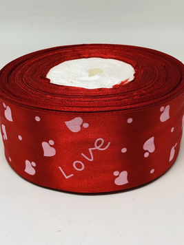 Атласная лента 5 см (Love красная) 45м