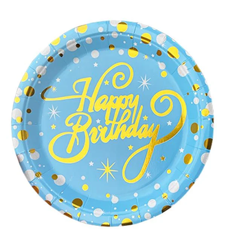 Тарілки "Happy birthday на блакитному" (18,0 см)(10шт-уп)