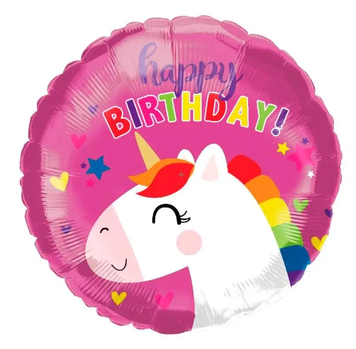 Фольгована фігура 18" (45см) "Happy Birthday єдиноріг" малинова (китай) (в інд. уп.)