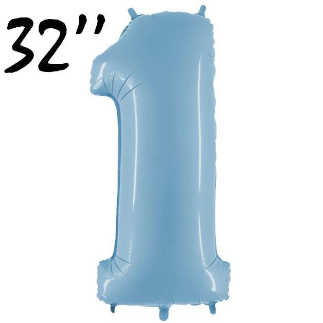 Фольгированная цифра 32" голубая пастель 1 (Flexmetal)