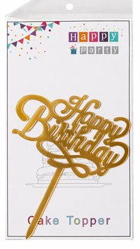 Топер для торту золото "Happy Birthday",15*10 см