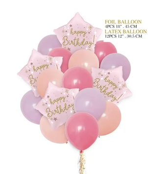 Набор шариков фольгированных Розовый Happy Birthday 16 шт (Китай) (в инд. уп)