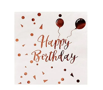 Серветки "Happy Birthday кульки рожеве золото на білому" (33х33) (20 штук)