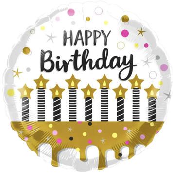 Фольгована фігура 18" (45см) "Happy Birthday свічки" біла (китай) (в інд. уп.)