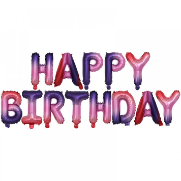Фольгована фігура літери "Happy birthday" Набір букв (градієнт рожево/Фіолетовий 40 см)
