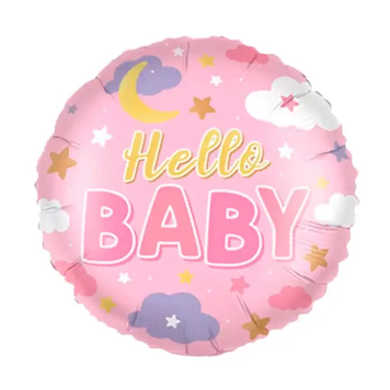Фольга 18" (45см) "Hello baby рожева коло" (Китай)