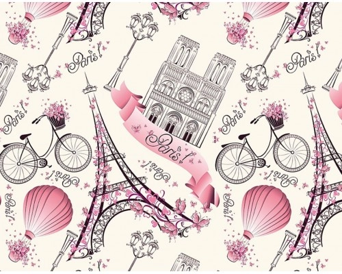 Пакувальний подарунковий папір "Велосипед, Ейфелева вежа, Paris, повітряна куля" (25л)