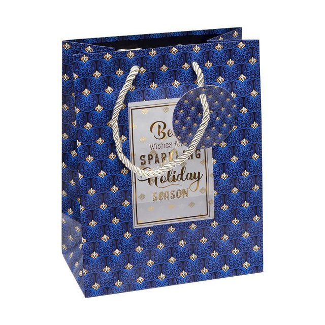 Подарочный пакет маленький "Синий с золотом" 18х23х10 см (1 штука)
