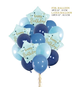 Набір кульок фольгованих Блакитний Happy Birthday 16 шт (Китай) (в інд. уп.) 14312