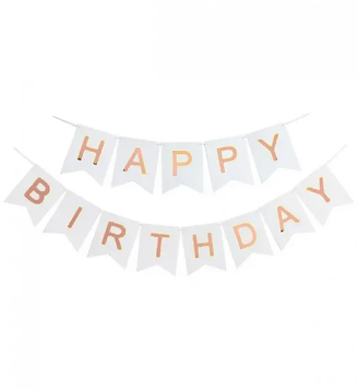 Гірлянда літери Happy Birthday РОЖЕВЕ ЗОЛОТО на білому