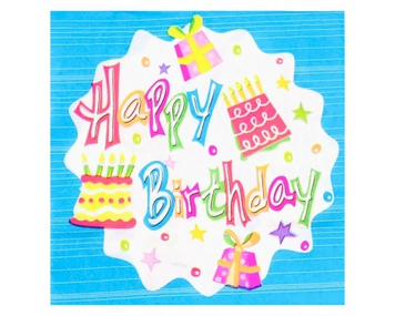 Серветки "Happy Birthday на блакитному фоні" (33х33) (15 штук)