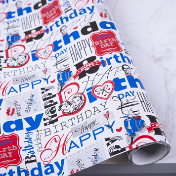 Бумага подарочная "Ретро Birthday" 70см*2м
