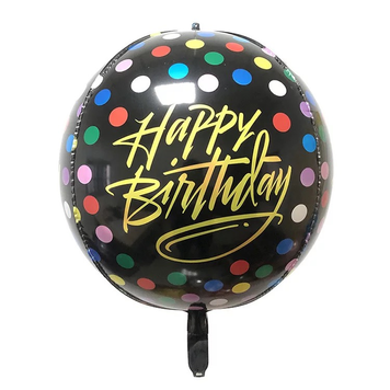Фольга 3D сфера Happy Birthday Чорна Китай (22")