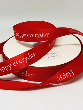Атласная лента 2,5 см (Happy everyday красная) большая намотка 92м