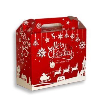 Новорічна коробка для цукерок 1,5-2кг (Саквояж з ручкою Merry Christmas)