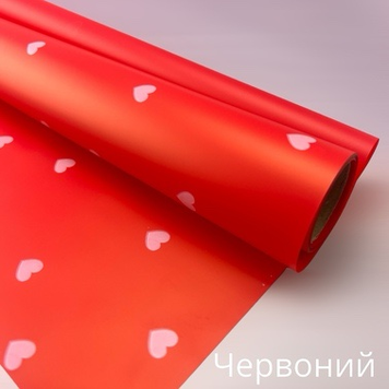 Плівка для квітів в рулоні рожеві серця на червоному (1177)