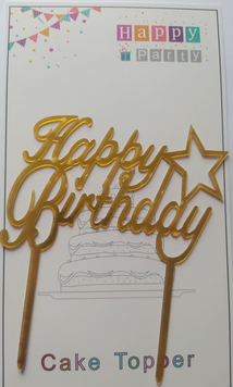 Топер для торту золото "Happy Birthday зірочка",15*10 см