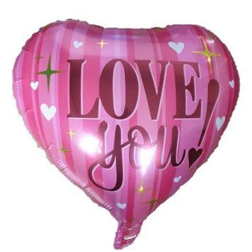 Фольга 18" (45см) серце "I love you рожеві смужки" (Китай)