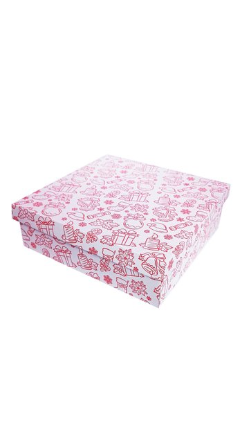 Подарункова коробка двосторонній картон "Новий рік біла з малюнком" (30х30х9)
