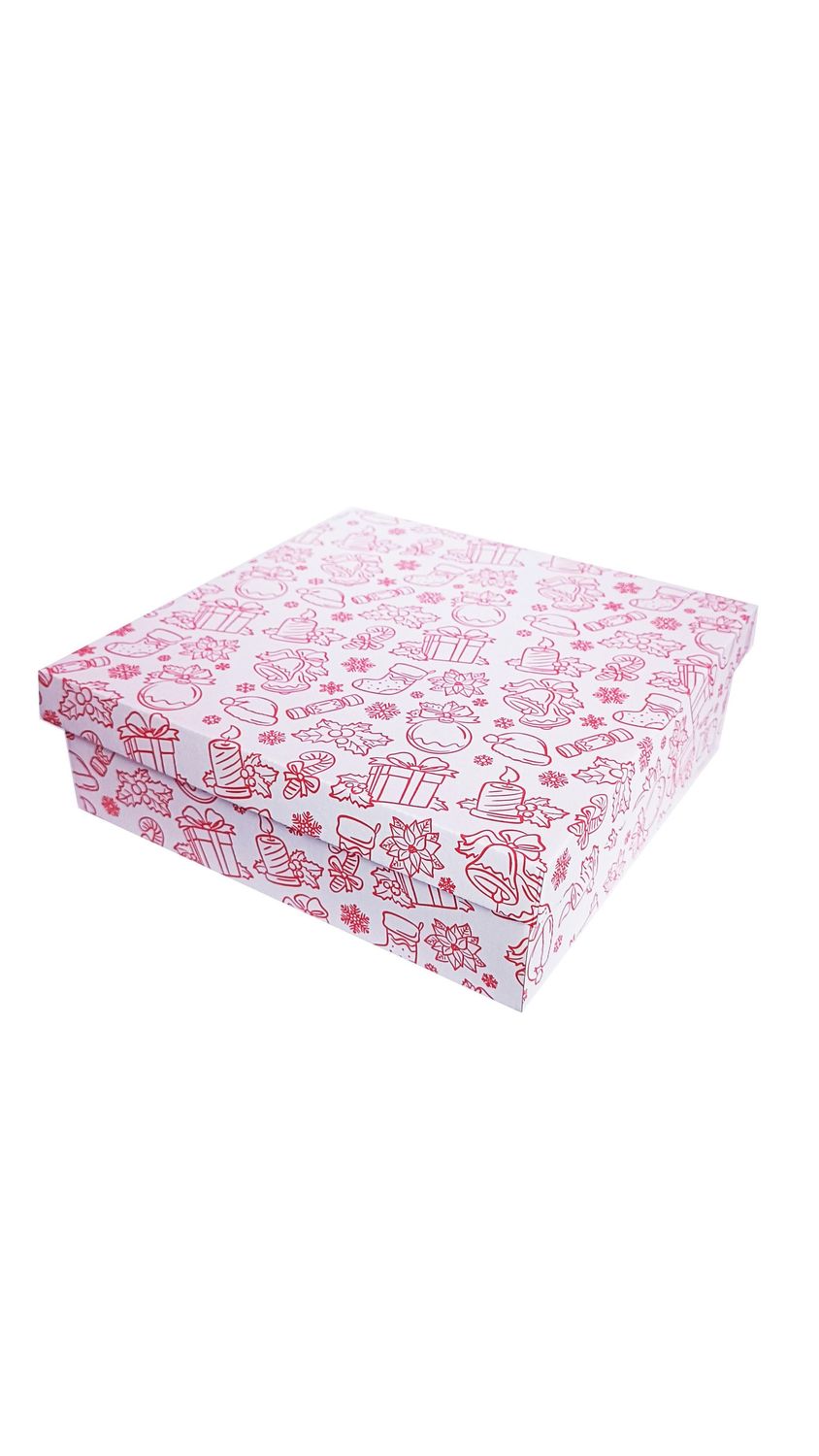 Подарункова коробка двосторонній картон "Новий рік біла з малюнком" (30х30х9)