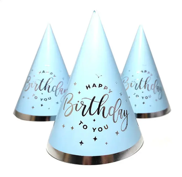 Святковий ковпак "Happy Birthday срібло на Блакитному"(10 шт/уп)