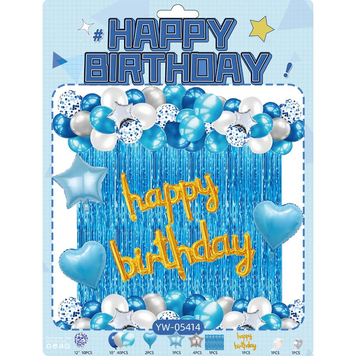 Набір повітряних кульок блакитний/синій/білий Happy Birthday 61шт для створення фотозони - арки