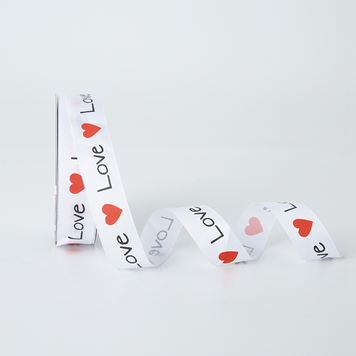 Лента полиэстер 2,5 см "Love Сердца" белая