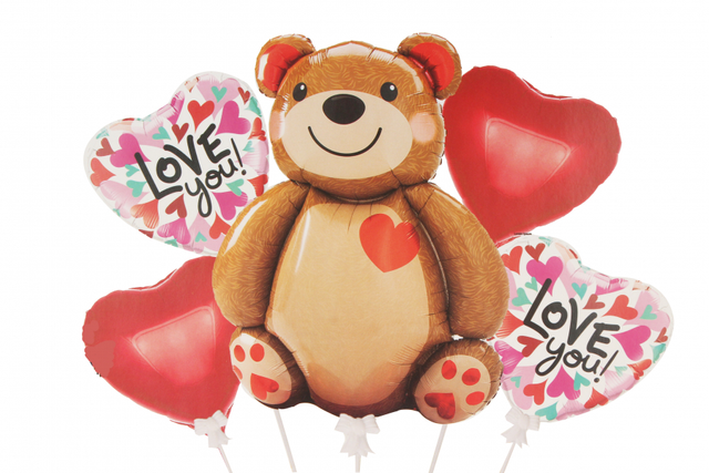 Набір кульок фольгованих "Ведмедик з серцем" 5шт. (Китай) (в індив. упаковці)