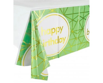 Дитяча скатертина на стіл "Happy Birthday салатова геометрія" (137*183)